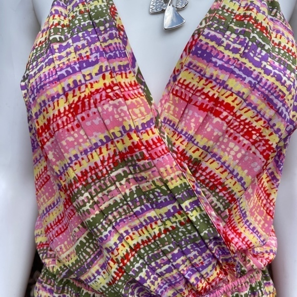 Charlie Jade Multicolr Print Wrap Top Drop Waist Racerback Spring Mini Dress - Picture 9 of 11